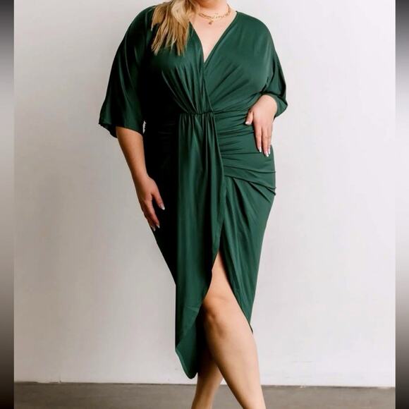 NWT Baltic Born Mimi Midi Dress Hunter Green Women's Plus Size 2X Ruched Stretch - Picture 1 of 15